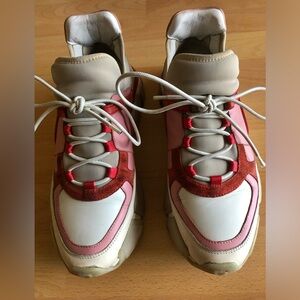Ferragamo Women’s Chunky Trainer Sneakers in Pink, Red & Cream